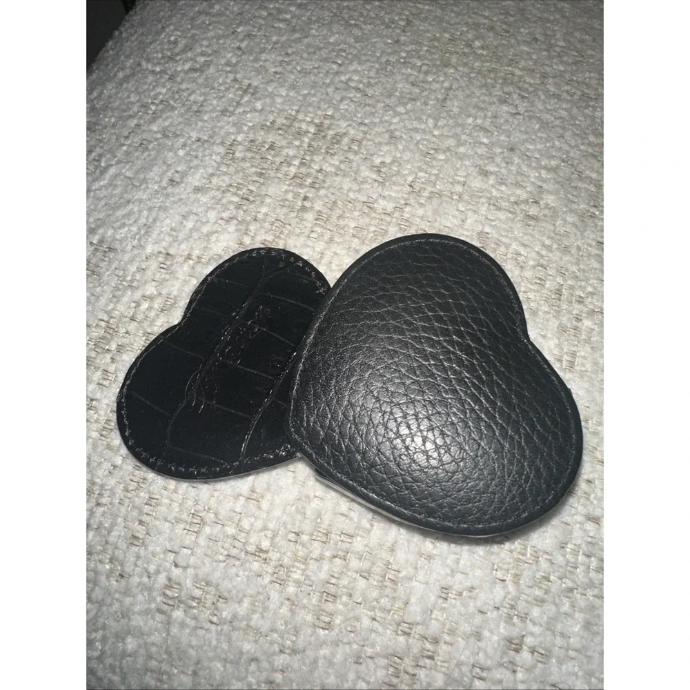 Brighton Black Leather Mirror Compact Heart Shaped‎ With Silver Heart EUC